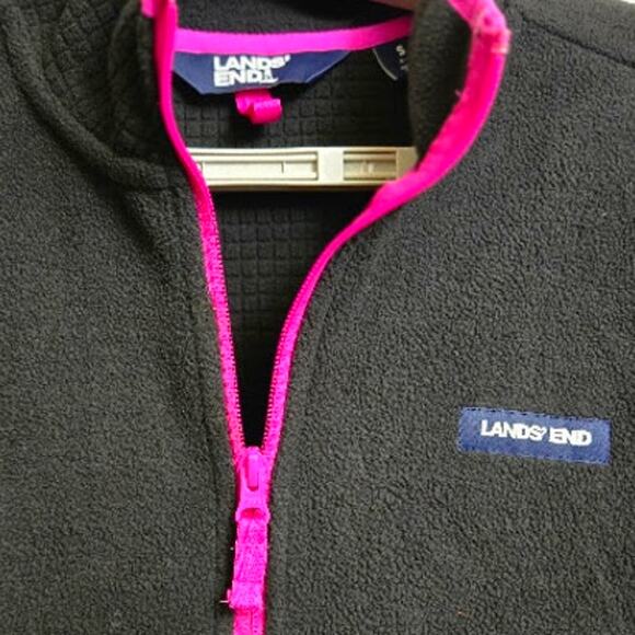Land's End Women's Fleece Jacket Small‎ (4-6) Black with Pink Trim - Picture 4 of 8